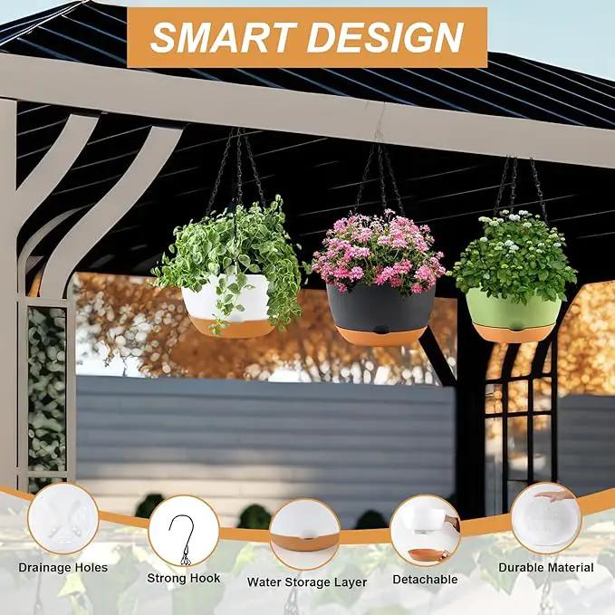 10 inch Plant Pot Hanging Planters Self Watering Pots for Indoor Plants, 3 Pack Plastic Hanging Basket with Removable Tray for Home Garden Porch Balcony Patio Decor(Black) by GreenHaven Gardens