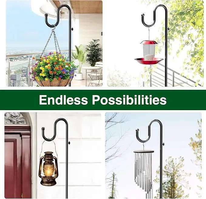 74" Shepherds Hook Stand for Plant: Hanging Bird Feeders, Plants, Lanterns, Wreath and Wind Chimes, Adjustable Free Standing Pole Holder with Heavy Duty Base for Indoor & Outdoor, Holds Up to 20 LBS by GreenHaven Gardens