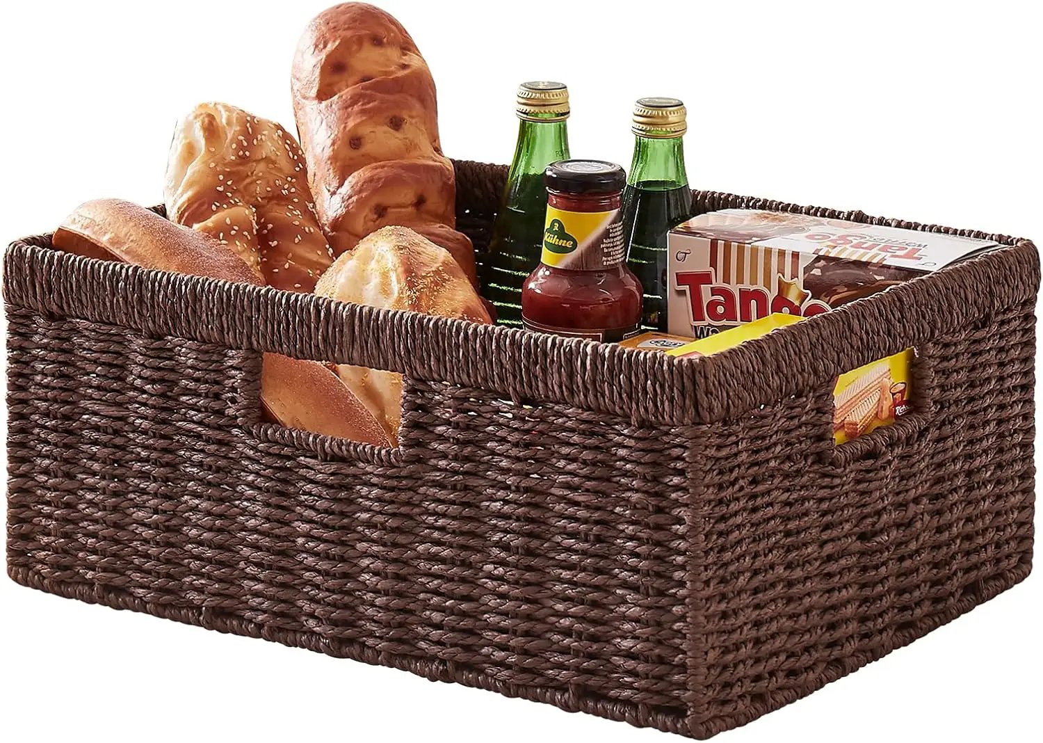 OIAHOMY Wicker Basket, Paper Shelf Basket with Built-in Handles, Rectangular Wicker Storage Bin for Pantry, Shelves, 1 Pack-Brown by GreenHaven Gardens