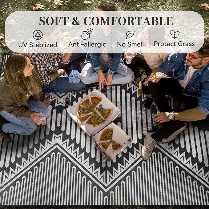 MontVoo Outdoor Rug-Waterproof Camping Rug Patio Rug Mat 6x9 Reversible Plastic Straw Outside Outdoor Rug for RV Camping Picnic Beach Balcony Backyard Pool Deck Porch Modern Boho Grey by GreenHaven Gardens