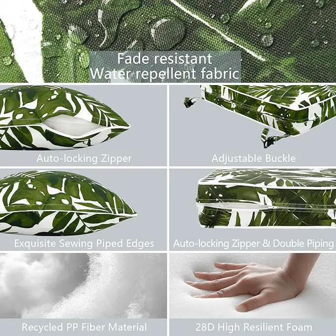 LVTXIII Outdoor/Indoor Deep Seat Cushion Patio Seat and Back Cushion Set All-Weather Replacement Chair Cushion for Chairs Sofa and Coach, 24"x24"x4", Palms Green by GreenHaven Gardens