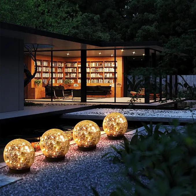 Solar Globe Lights Outdoor Waterproof-Solar Balls-Solar Garden Lights-Solar Orbs for Outside 2 Pack Cracked Glass Ball for Lawn Patio Yard Backyard Decorations by GreenHaven Gardens