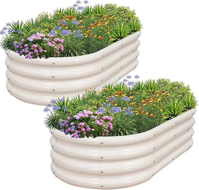 1MORE Galvanized Raised Garden Bed- Planter Garden Boxes Outdoor, Raised Beds for Gardening, 4x2x1ft Metal Garden Bed Kit for Vegetables Flower, Planter Raised Beds with Tools.White-2pack by GreenHaven Gardens