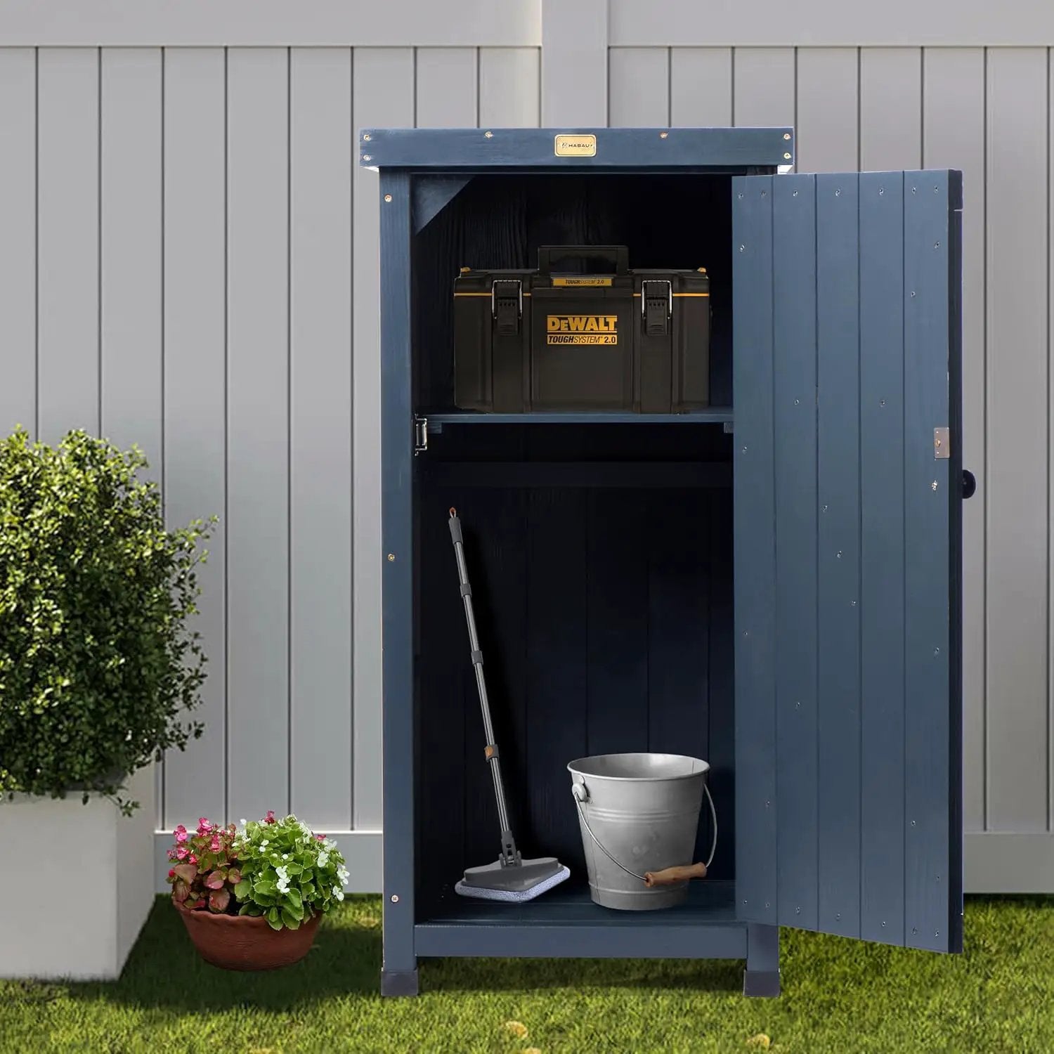 Outdoor Storage Cabinet for Patio, Garden Potting Bench Table with Shelves & Metal-Tabletop, Wooden Planting Work Station, Weatherproof by GreenHaven Gardens