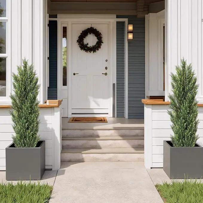 THE BLOOM TIMES 5ft Topiary Trees Artificial Outdoor – UV Resistant Faux Cedar Pine Cypress Bushes and Shrubs, Fake Potted Plants for Front Porch Outside Planter Patio Decor, Set of 2 (5 Foot) by GreenHaven Gardens
