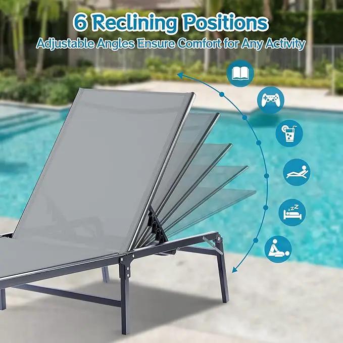 Outdoor Chaise Lounge Chair, Foldable & Assemble-Free, 6 Adjustable Positions, Durable Rust-Resistant Frame, Portable Outdoor Pool Lounge Chairs for Pool Patio Beach, Grey by GreenHaven Gardens