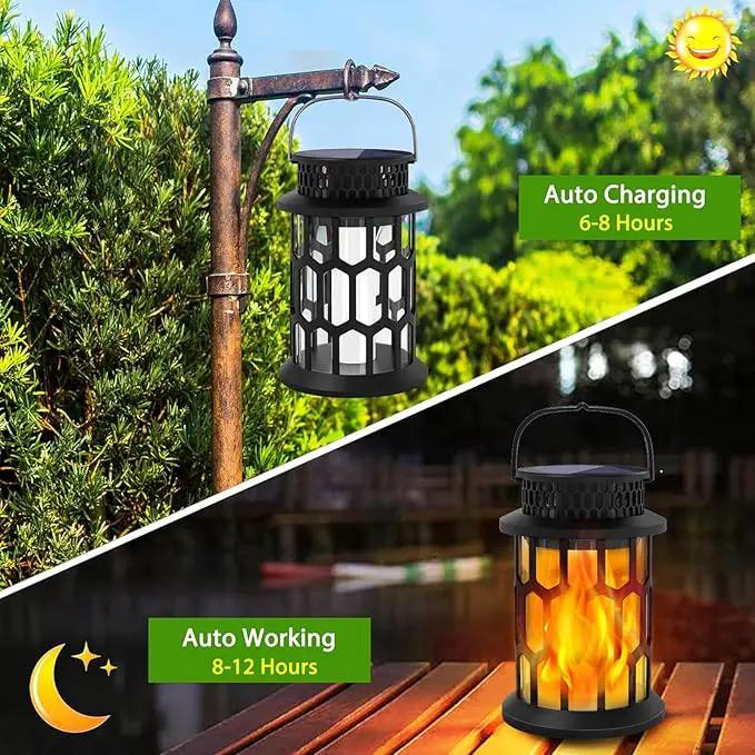 Solar Lights for Outside, Upgraded Solar Lanterns Flickering Flame Outdoor Waterproof Hanging Lanterns Decorative Solar Powered Outdoor Lighting LED Flame Garden Lights for Patio Deck Yard, 2 Packs by GreenHaven Gardens