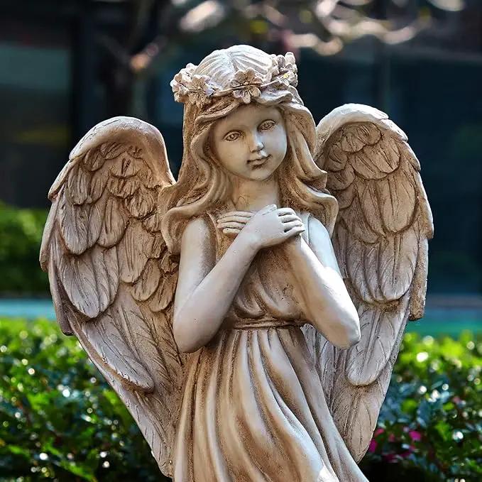 Garden Angel Figurines, Light Up Praying Angel Statues Outdoor Statue with Solar LED Lights for Patio, Lawn, Cemetary Grave Decoration, Sympathy Gift, 16.9" H by GreenHaven Gardens