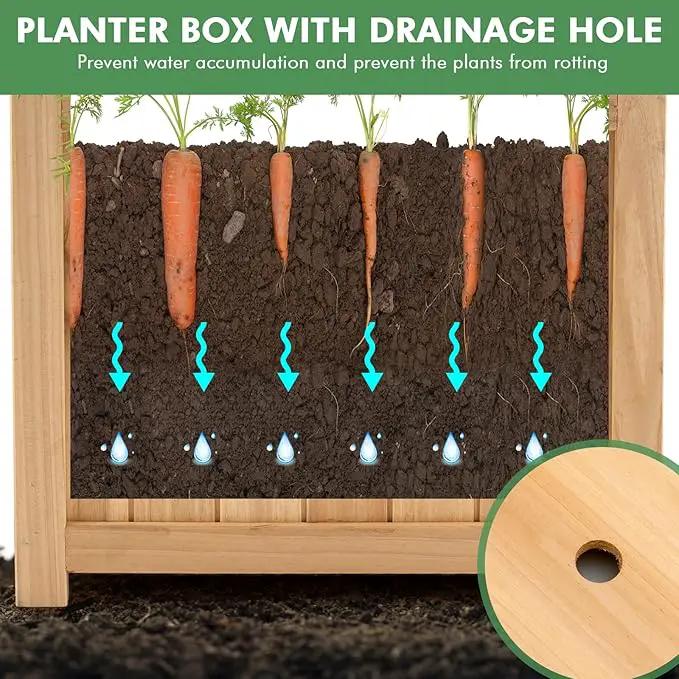 S AFSTAR Outdoor Wooden Planter Box, Folding Raised Garden Bed W/Drainage Hole, Patio Square Plant Container for Flowers, Vegetables, Fruits, Herbs, Collapsible Planting Box for Yard, 15" x 15" x 14" by GreenHaven Gardens