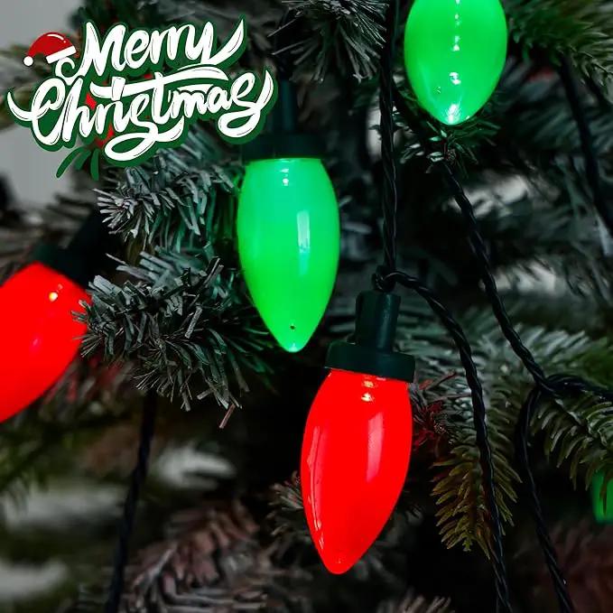C9 Bulbs Classic Christmas Lights - 50 LED 32ft Strawberry String Light Red&Green - Extendable 8 Modes Funtion with Timer Fairy Lighting for Outdoor, Indoor, Party, Home, Tree Decorations by GreenHaven Gardens