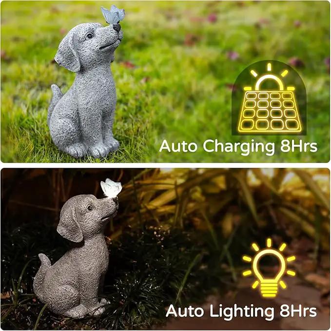 Solar Garden Outdoor Statues Dog with Butterfly Lights, Lawn Decor Puppy Figurine for Patio Balcony Yard, Yard Unique Christmas Birthdays Gift for Mom Grandma by GreenHaven Gardens
