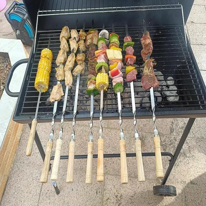 23.6" Large Size Kabob Skewers Flat Metal BBQ Barbecue Skewer Wooden Handle Stainless Steel Shish Kabob Stick Wide Reusable Grilling Set Meat Shrimp Chicken Vegetable Kebab Fork Sausage-12PCS by GreenHaven Gardens