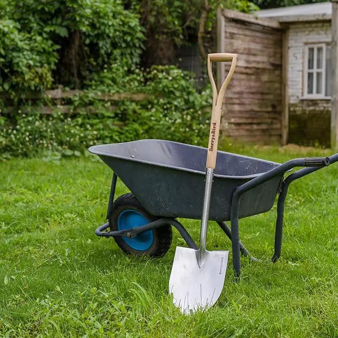 Berry&Bird Round Point Gardening Shovel with Wood D-Handle, 40.98" Stainless Steel Beach & Snow Shovel by GreenHaven Gardens