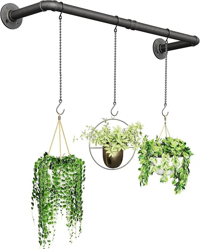 Plant Hanger Indoor, Hanging Planters Rod for Indoor Plants with 3 Hanging Chains, Wall Plant Hanging Rod for Window Ceiling, 38.2 Inch, Metal/Black, Pots Not Included… by GreenHaven Gardens