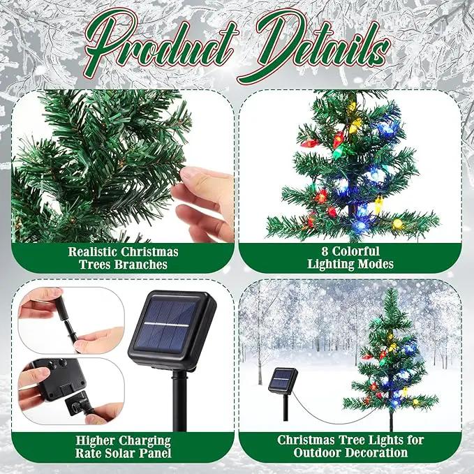 4 Pcs Solar Christmas Tree Outdoor Christmas Decorations 30 Inch Prelit Waterproof Xmas Tree Yard Stake Lights with 80 LED for Yard Pathway Cemetery Patio Christmas Garden Outside Decor by GreenHaven Gardens