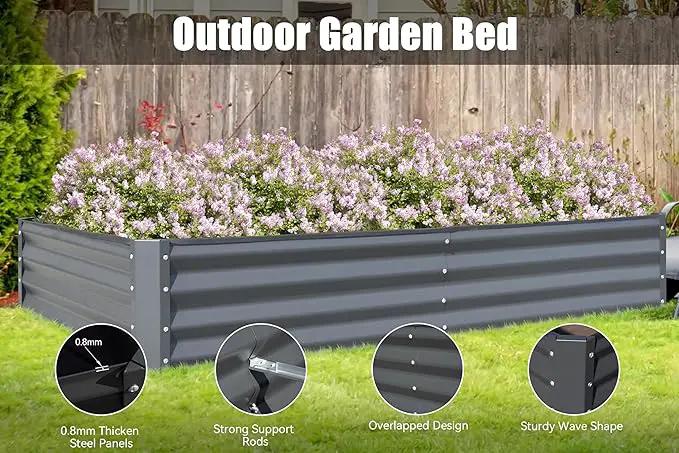 Domi Galvanized Raised Garden Bed, Outdoor Planter Garden Boxes Large Metal Planter Box for Gardening Vegetables Fruits Flowers, Dark Grey(6x3x1ft) by GreenHaven Gardens