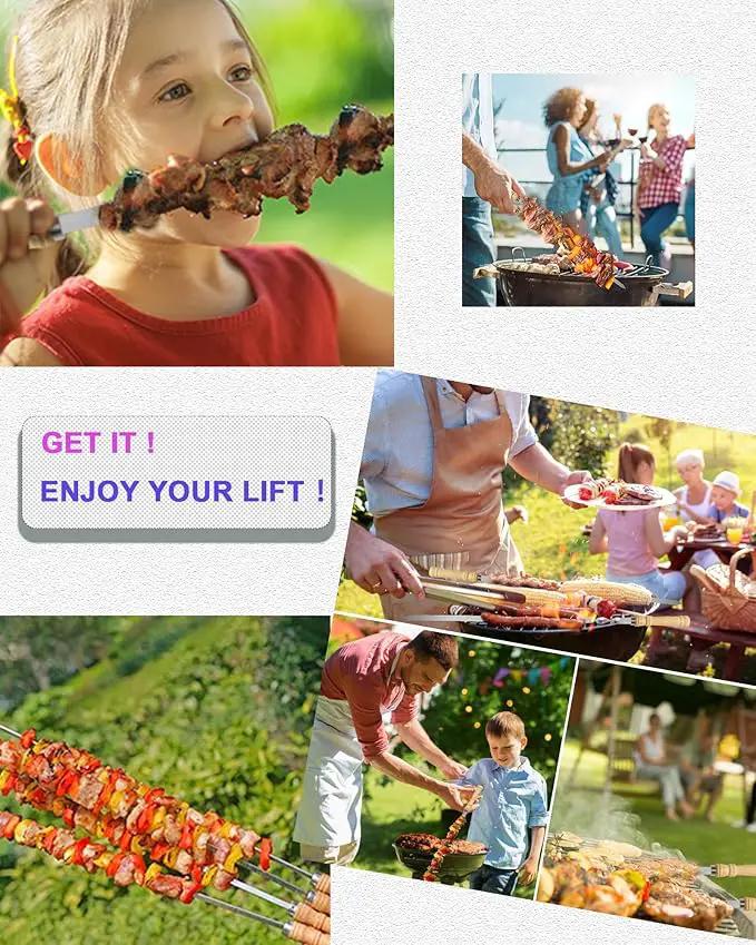 21.5 inch Long Flat Skewers for Kabobs (12 PCS),0.4" Wide 304 Stainless Steel Barbecue Kebab Skewers for Grilling with Wood Handle,Durable for BBQ Metal Kabob Skewer Sticks for Outdoor by GreenHaven Gardens