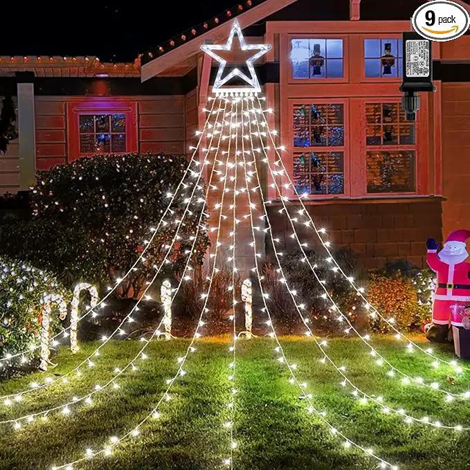 BlcTec Outdoor 317 LED Waterfall Tree Lights, 9 Strands with Timer - 8 Modes, Waterproof Christmas Lights for Garden, Patio, Yard Decor - Cool White by GreenHaven Gardens