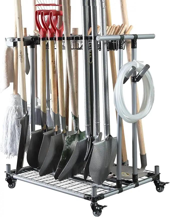 Heavy duty garden tool organizer garage storage holder storage large long farming tools lawn tool metal rack shovel and rake organizer by GreenHaven Gardens