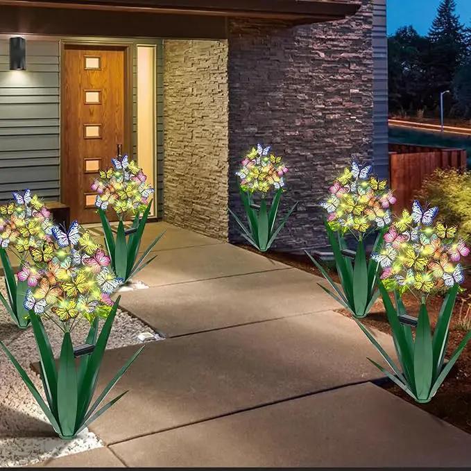 Homight Solar Metal Agave Butterfly Flower Stick Garden Sculpture - Outdoor Christmas Lights With Swaying Butterfly Sunflower - Solar Outdoor Gift (3 PCS Green) by GreenHaven Gardens