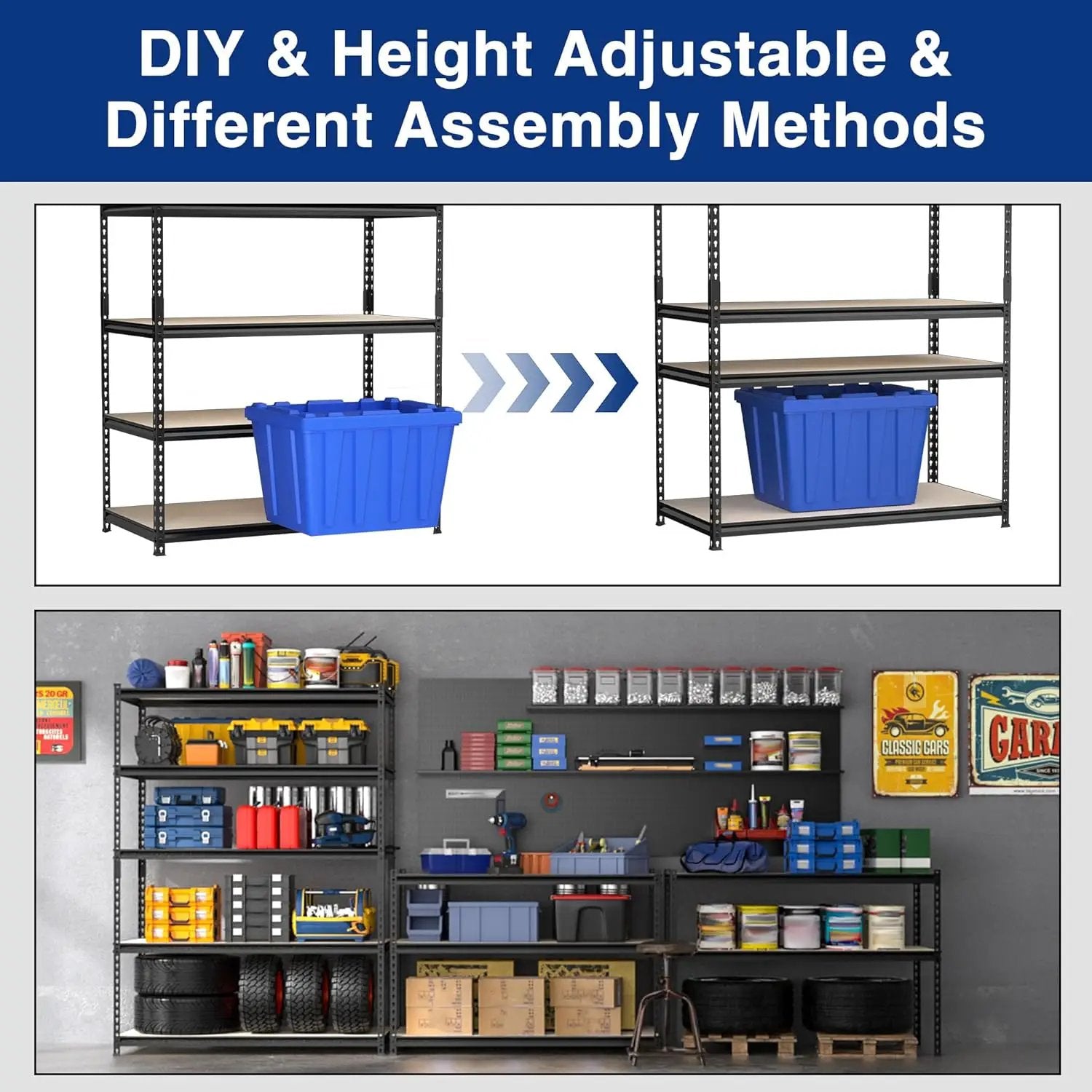 WORKPRO 5-Tier Metal Garage Shelving, 48”W x 24”D x 72”H, Adjustable Storage Rack, Heavy Duty Shelf with Particle Board, 2500 lbs Load Capacity (Total) for Garage, Basement, Warehouse, Kitchen by GreenHaven Gardens