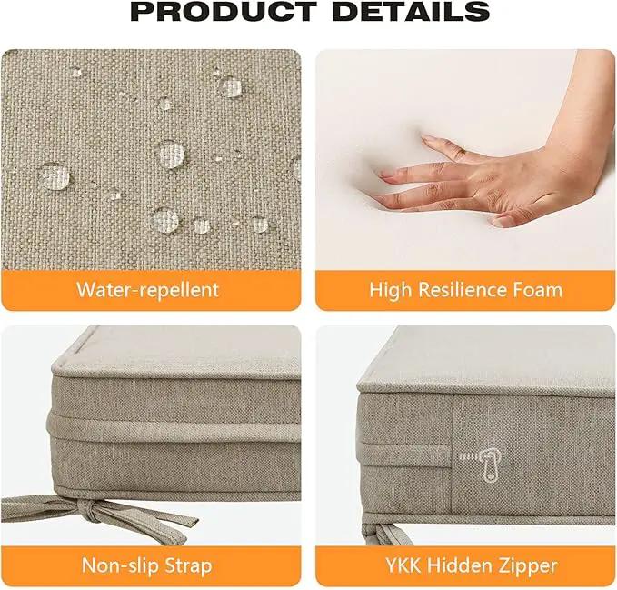 Square Corner Seat Cushions, 19" x 19" x 3", Set of 4, Indoor Outdoor Water Repellent Universal Chair Pads with Ties for Patio Furniture, Garden Deck Dining Chairs, Tan by GreenHaven Gardens