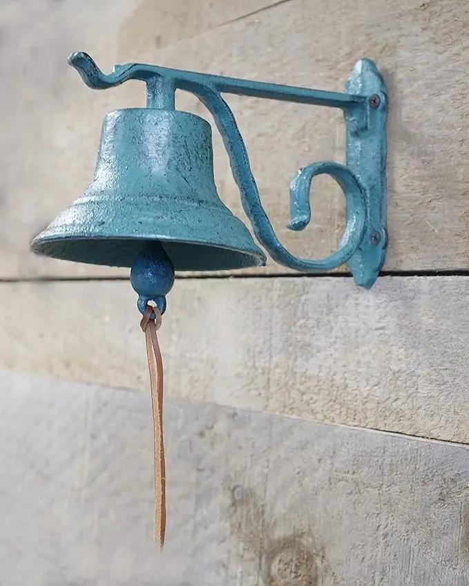 NACH Rustic Cast Iron Doorbell, Small Door Bells for Homes, Dinner Bell, Small Bell, Kitchen Door Bell, Turquoise Door Bell, 8.5x5x6.5 Inches, JS-90-091AT by GreenHaven Gardens
