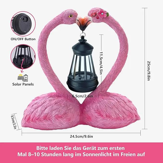 9.8" Garden Flamingo Statue with Solar Lantern,Heart Shaped Flamingo Decor,Unique Double Head Flamingo Gifts for Women,Mom,Lover by GreenHaven Gardens