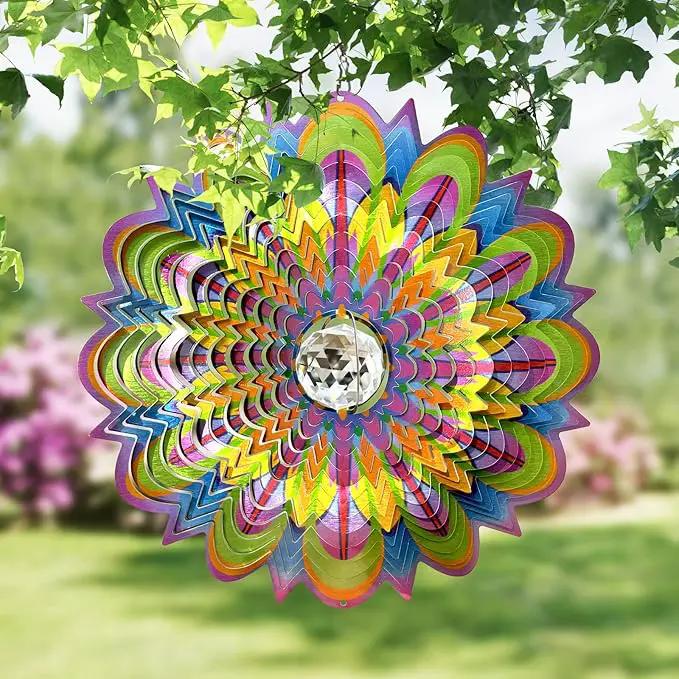 FONMY Mandala Wind Spinner w/Crystal Ball-Bloosom 3D Stainless Steel Suncatcher Hanging Spinners Worth Gift Christmas Decoration Indoor/Outdoor Garden Décor Kinetic Yard Art 12 Inches Wind Sculpture by GreenHaven Gardens