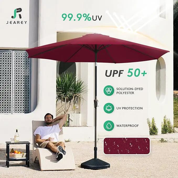 JEAREY 10FT Outdoor Patio Umbrella Outdoor Table Umbrella with Push Button Tilt and Crank, Market Umbrella 8 Sturdy Ribs UV Protection Waterproof for Pool, Garden (Wine Red) by GreenHaven Gardens