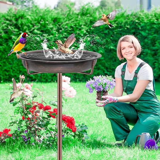 Metal Bird Bath for Outside Garden Birdbath Bowl, 36.2" Height Freestanding Bird Feeders for Outdoors with 4 Prongs Base Stake, Standing Birdfeeders for Yard Lawn Decor (Retro Copper) by GreenHaven Gardens