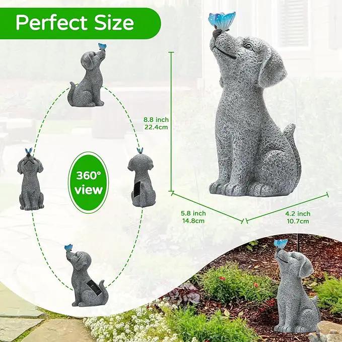 Solar Garden Outdoor Statues Dog with Butterfly Lights, Lawn Decor Puppy Figurine for Patio Balcony Yard, Yard Unique Christmas Birthdays Gift for Mom Grandma by GreenHaven Gardens