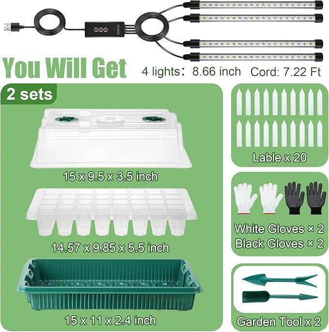 2 Pack Seed Starter Tray with Grow Light High Dome Seed Germination Kit 80 Cells with 4 LED Grow Lights Seedling Starter Kit with Smart Timer and 3 Modes for Home Gardeners, Indoor Greenhouse by GreenHaven Gardens