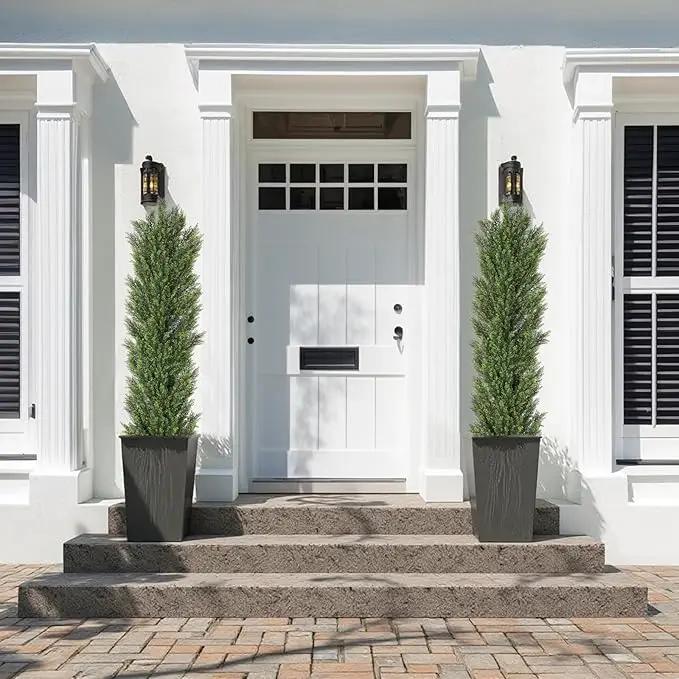 THE BLOOM TIMES 6ft Tall Topiary Trees Artificial Outdoor – UV Resistant Faux Cedar Pine Cypress Bushes and Shrubs, Fake Potted Plants for Front Porch Outside Planter Patio Decor, Set of 2 (6 Foot) by GreenHaven Gardens