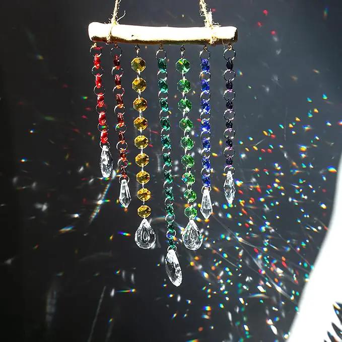 Hanging Crystal Prism Suncatcher Window Garden Decoration Ornament Rainbow Glass Beads Chain Pendant Crystal Wind Chimes by GreenHaven Gardens