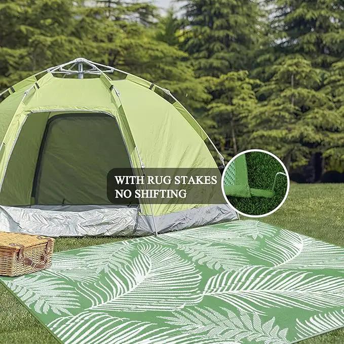 Pauwer Waterproof Outdoor Rug 6x9, Reversible Plastic Straw Patio Camping Rug, Indoor Outdoor RV Mat Carpet for Deck, Camper, Porch, Balcony, Backyard, Picnic, Leaf Green by GreenHaven Gardens