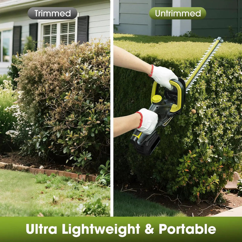 Hedge Trimmer for Dewalt 20V Battery, Cordless Hedge Trimmer with 22'' Dual-Action Blade, 1600RPM, 3/5'' Cutting Width, Rotatable Handle & Dual-Switch Design (Battery Not Included) (Green) by GreenHaven Gardens