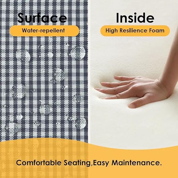 Outdoor Round Corner Seat Cushion, 17"x16"x2", Set of 4, Non Slip Seat Cushion Pads with Removable Cover for Patio Furniture, Garden Yard Lawn, Black White Mini Check by GreenHaven Gardens