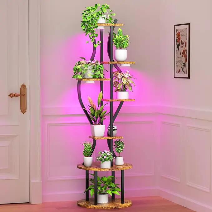 Plant Stand Indoor with Grow Lights, 7 Tier Tall Metal Plant Shelf for Multiple Plants, 55″ Lighted Plants Shelves Corner Flower Holder, Vase Shape Plant Display Rack for Home Living Room Patio by GreenHaven Gardens