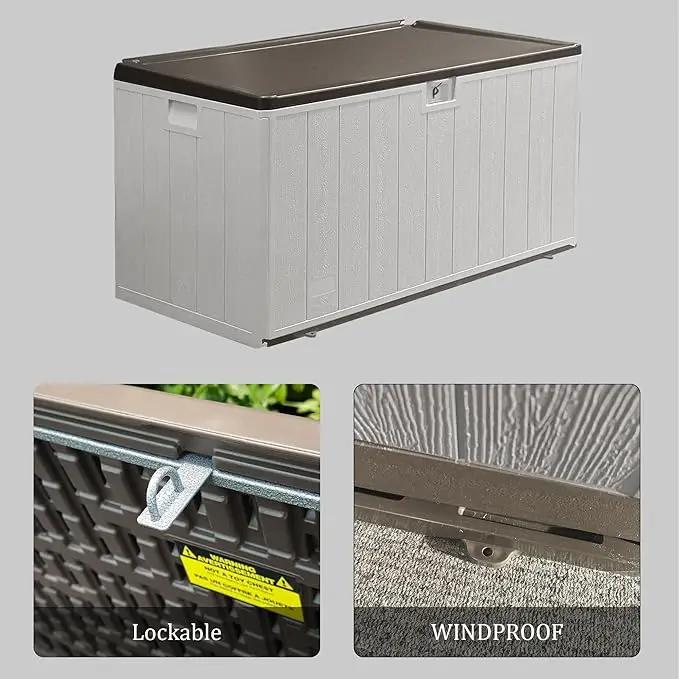 110 Gallon Pro Outdoor Storage Box, Waterproof Resin Deck Box for Patio, Pool, and Garden, Lockable Bin for Cushions, Tools, and Accessories, UV-Resistant, Grayish Brown by GreenHaven Gardens