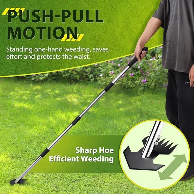 Hoe Garden Tool, Scuffle Garden Hoe for Weeding with 30-60 Inch Steel Long Handle, Dual Use Sharp Gardening Hula Hoe, Adjustable Rocket Shaped Weed Remover Action Hoe by GreenHaven Gardens