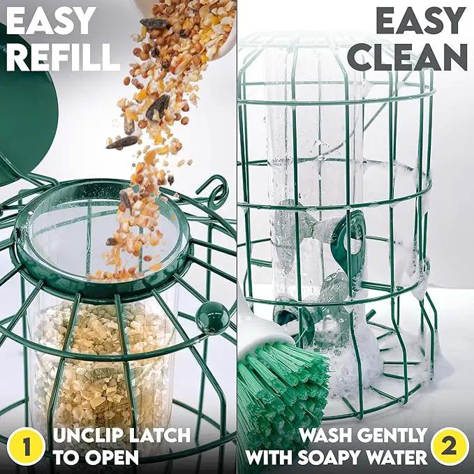 Squirrel Proof Bird Feeders for Outdoors Hanging (Premium Metal) 1.25 lb Capacity, Chew & Rust Proof, 4-Port Bird Feeder by GreenHaven Gardens