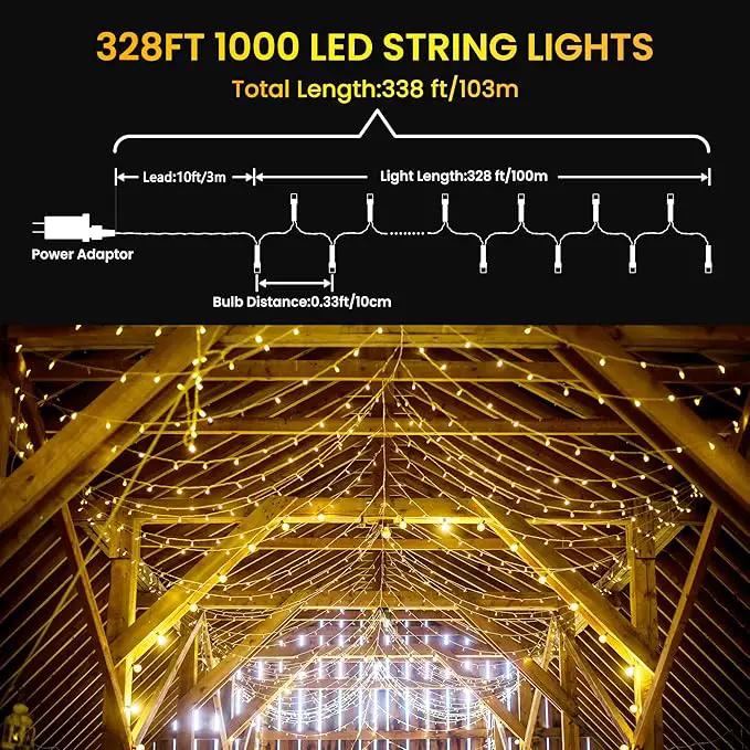 338Ft LED Christmas Lights Outdoor - 1000 String Lights With 8 Modes, Timer, Waterproof Fairy Twinkle for Party, Garden, Wedding, Holiday, Xmas Tree Decorations (Warm White) by GreenHaven Gardens