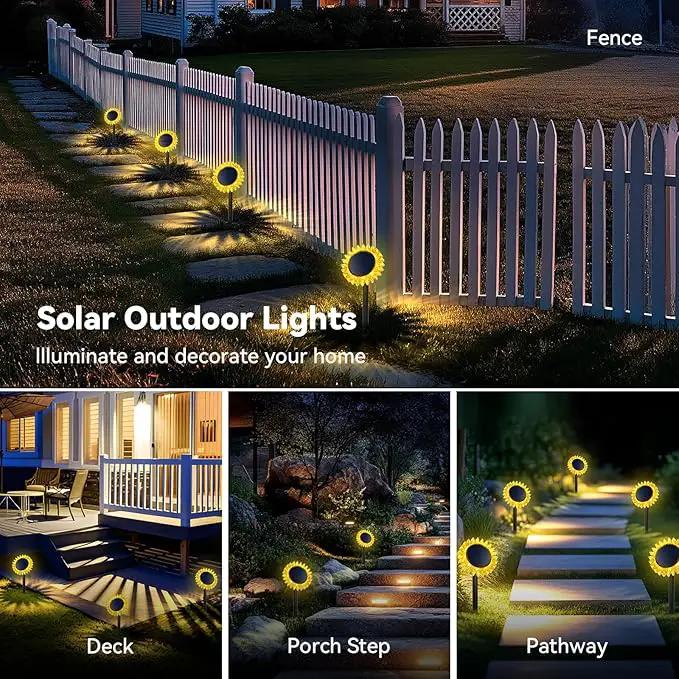 Outdoor Solar Lights, 2 Pack Led Solar Sunflower Lights, Stake/Wall 2-in-1 Waterproof Solar Garden Lights for Yard, Landscape, Fence, Patio, Driveway, Pathway, Backyard Decoration (Warm White) by GreenHaven Gardens