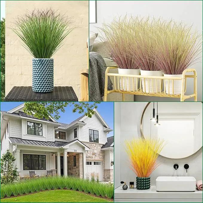 24Pcs Artificial Grass Plants, Faux Shrubs Wheat Grass, Artificial Tall Grass Fake Plants for Outdoor Decor,Artificial Greenery Stems Weed for Room Indoor Home Decor（Light Purple） by GreenHaven Gardens