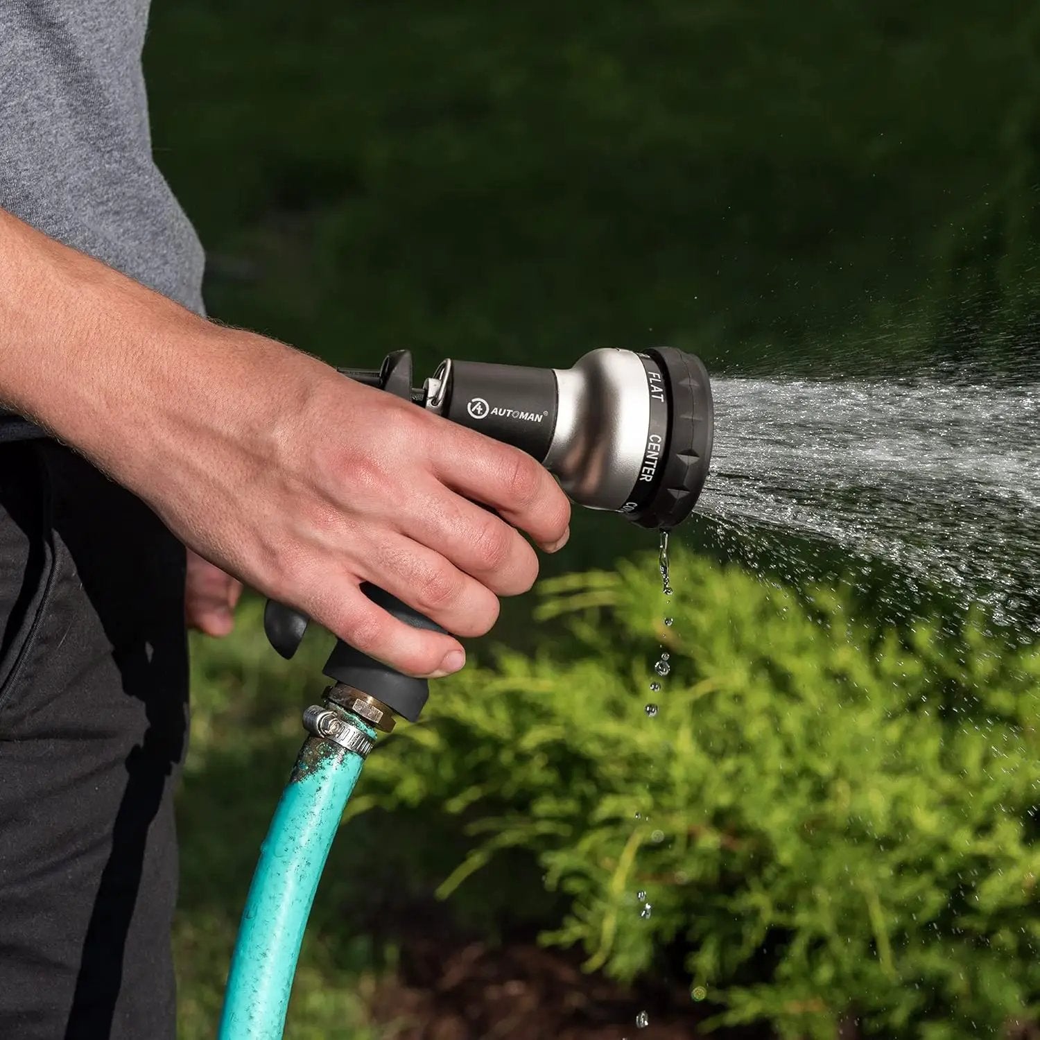 AUTOMAN-Garden-Hose-Nozzle, ABS Water Spray Nozzle, 7 Adjustable Watering Patterns, Slip Resistant for Watering Plants, Lawn& Garden, Washing Cars, Cleaning, Showering Pets & Outdoor Fun.Silver Color by GreenHaven Gardens