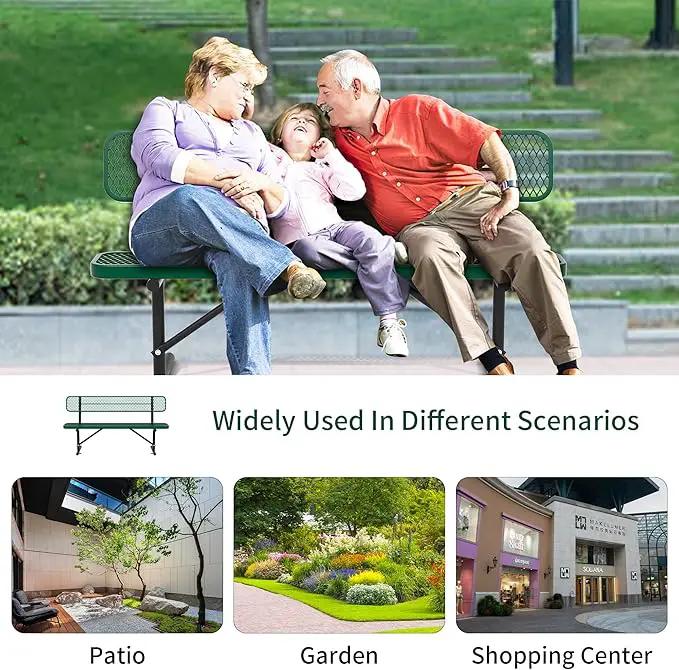 Heavy Duty Park Bench with Back Portable Frame, Outdoor Steel Bench with Backrest, Outdoor Park Bench Expanded Metal Mesh Bench for Lawn, Park, Deck, Garden, Patio, Porch, Black (Green, 6FT) by GreenHaven Gardens