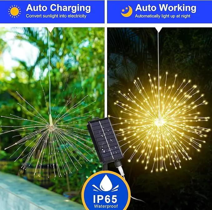 Solar Firework Lights Outdoor, 1000 LED Starburst Light Outdoor with USB Rechargerable, 8 Modes Waterproof Solar Hanging Lights for Gazebo Yard Party Wedding Decorations (Warm White, 1000 LED) by GreenHaven Gardens