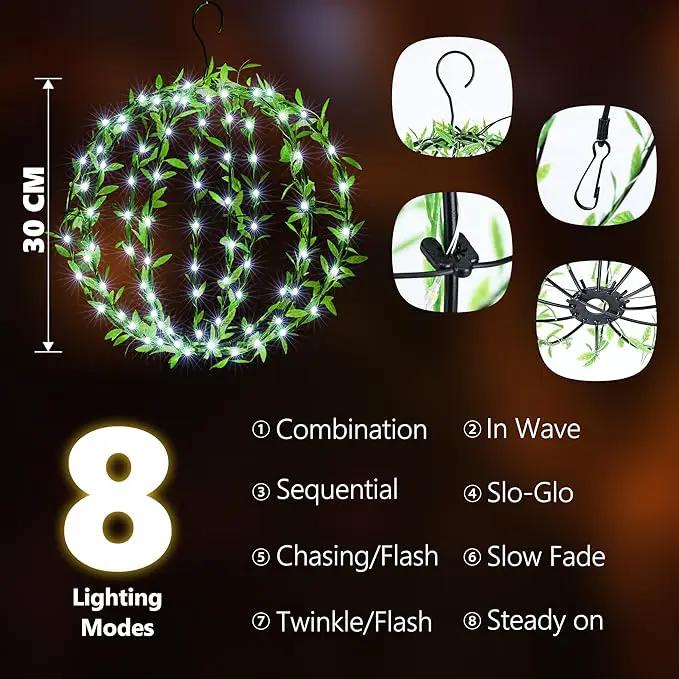 Flacchi Hanging Iron Sphere Lights with Artificial Greenery – 12Inch 120 LED Waterproof Outdoor/Indoor Decor Ball Light with Timer & 8 Modes – 2 Pack for Garden, Christmas, Weddings (Cool White) by GreenHaven Gardens