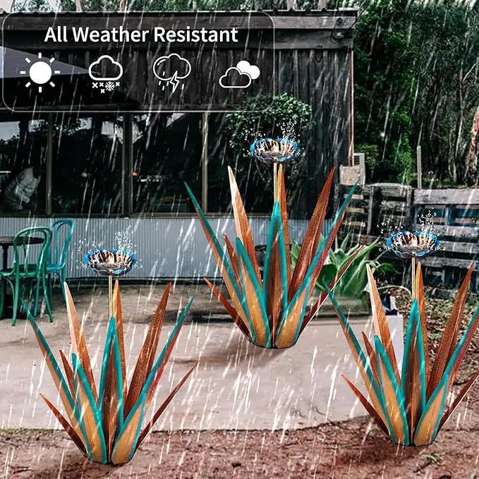 Large Tequila Rustic Sculpture, Rustic Metal Agave Plants for Outdoor, Home Decor Garden Yard Statue (Blue - L (W/Bird Feeder)) by GreenHaven Gardens
